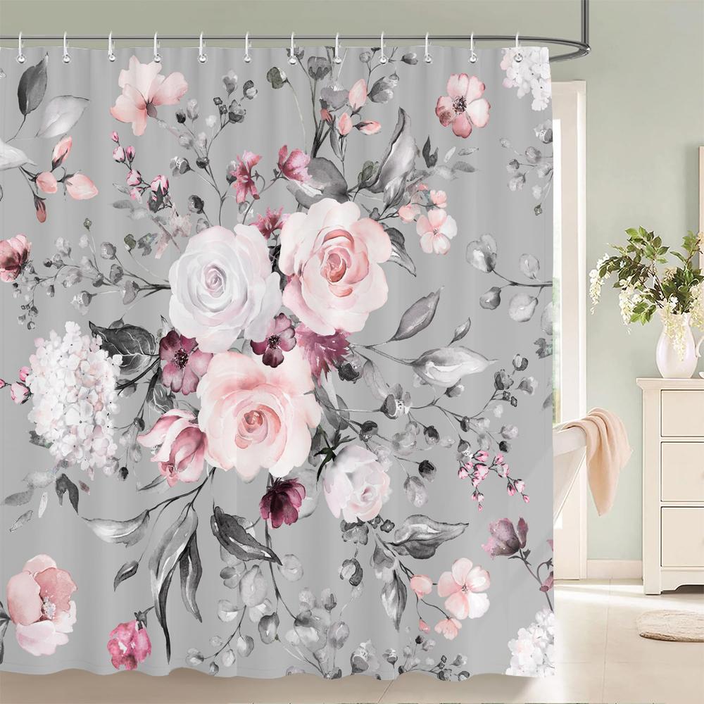High Quality Colorful Flowers Plant Leaves Shower Curtains Waterproof Bathroom Curtain Bath Curtain With Hooks Shower Curtain