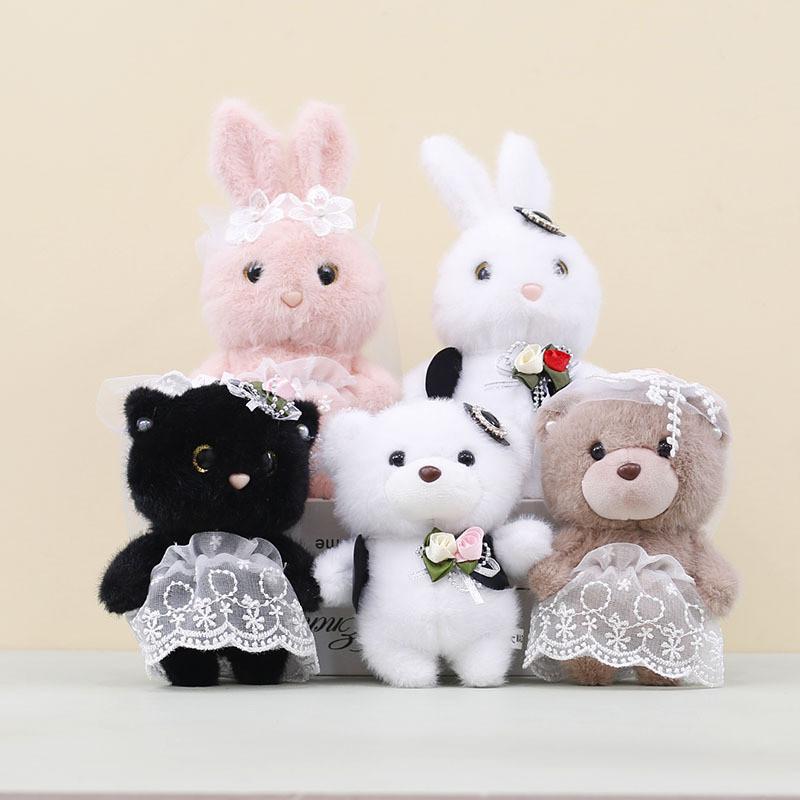 Cute Wedding Bear Plush Pendant Plush Keychain With Short Plush For Ideas Gift