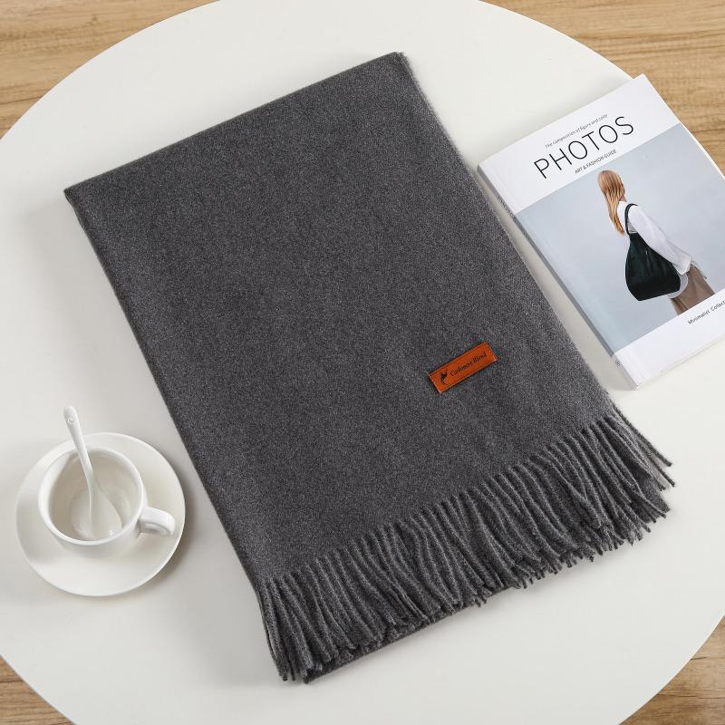 Solid Color Imitation Cashmere Warm Scarf Women's Four Seasons Can Be Used with Outer Shawl Fringed Versatile Scarf