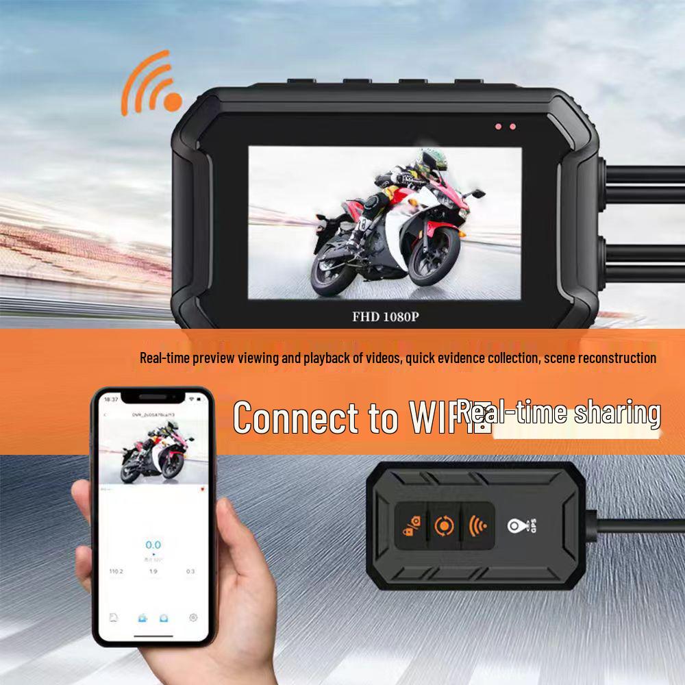 Dual Recording Motorcycle Dash Cam: Front/Rear, HD Night Vision, GPS, Waterproof, WiFi