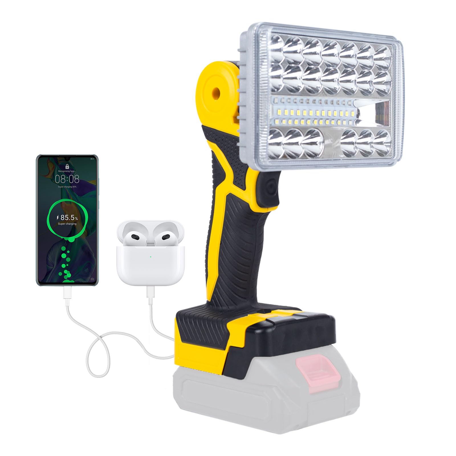 

[36W, 6500k, 10,000 Lumens] Makita Compatible LED Floodlight, 5-inch, Rechargeable Cordless Work Light, Compatible with Makita 18V, USB Charging &