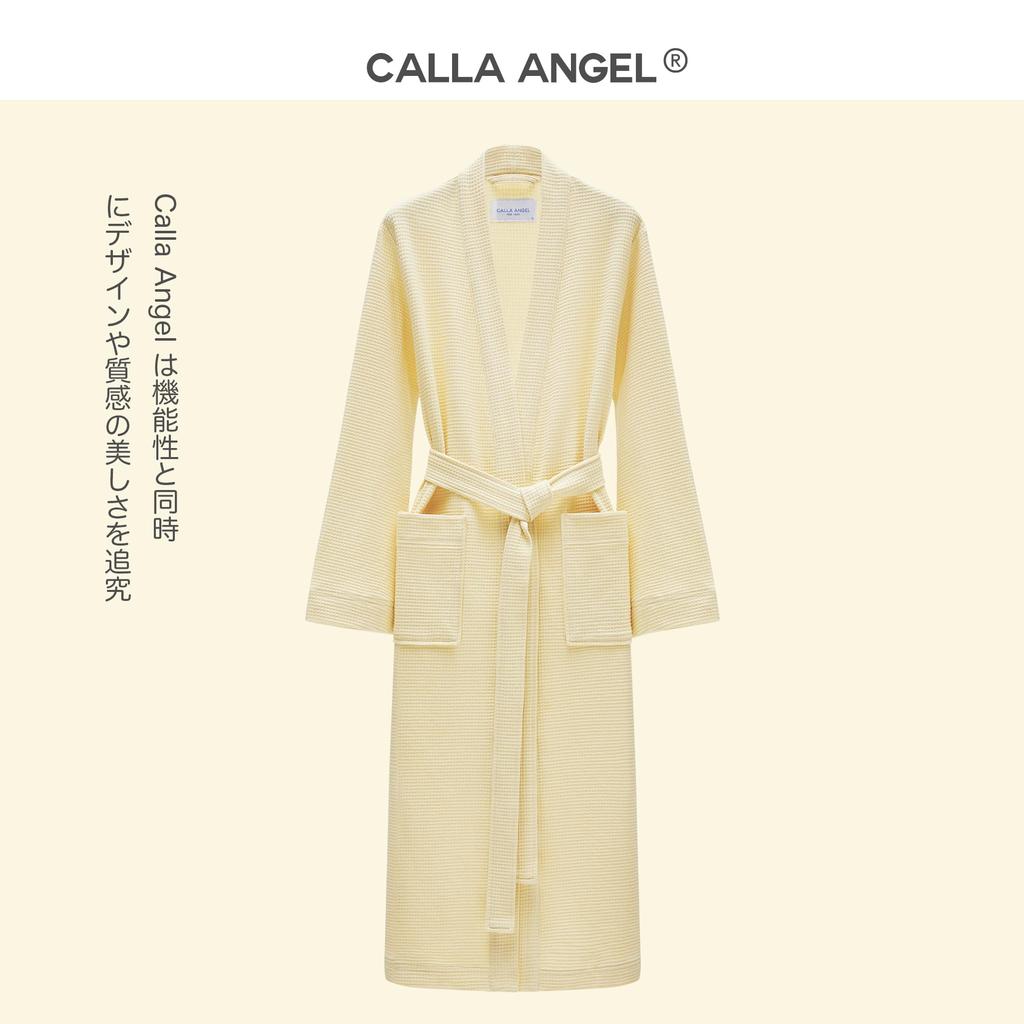 Calla Angel New York Waffle Bathrobe Luxury Extra Long Heat Quick After Popular Overseas Cream Gown, Cotton, 100% Cotton, Thin, Lightweight, Soft,