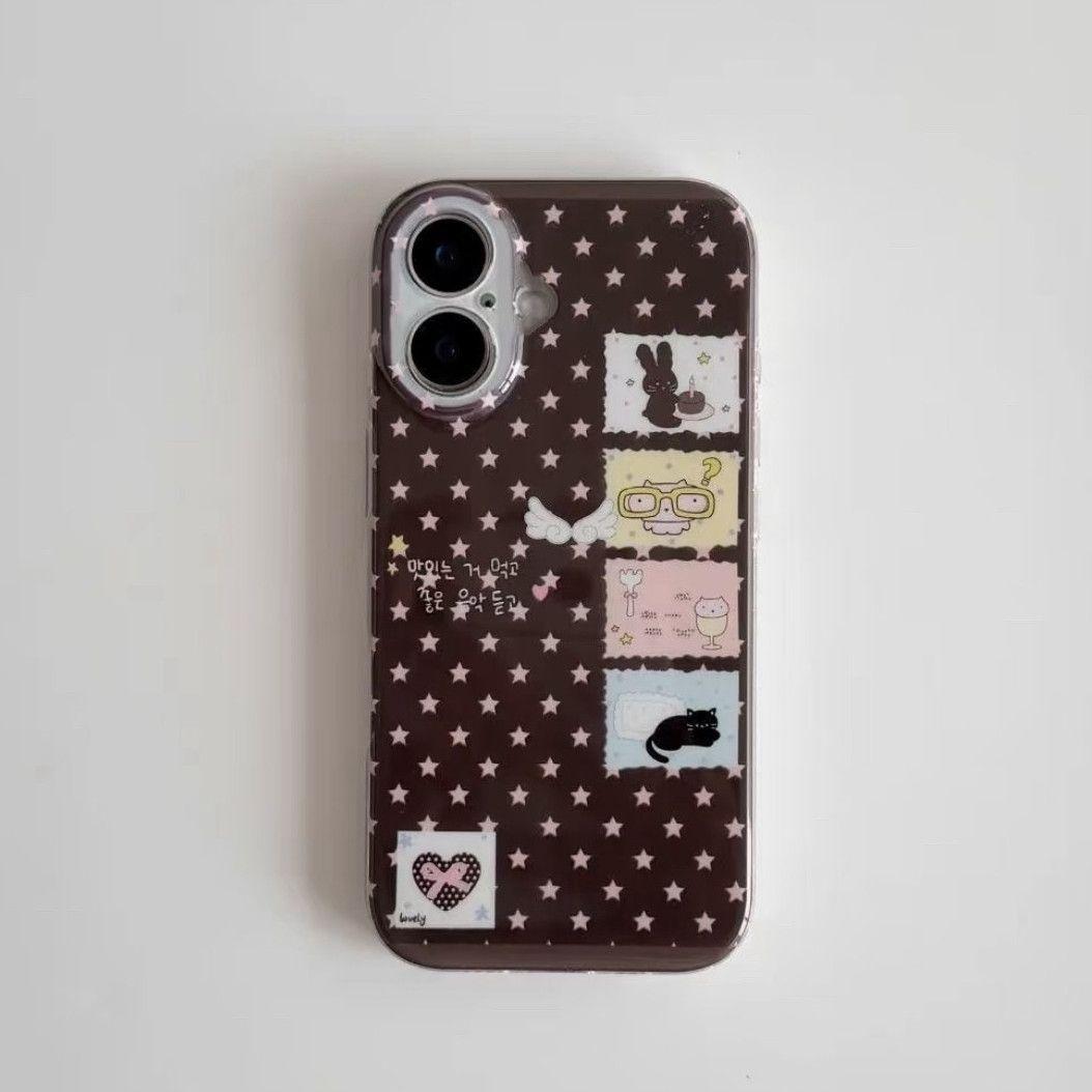 

Ins Korean Style Trendy Niche Brown Pink Star Wings Phone Case For iPhone 17 Air 16 Pro 15 14 13 12 11 Pro Max 78 Plus Y2K Cover iPhone 15 Pro Max