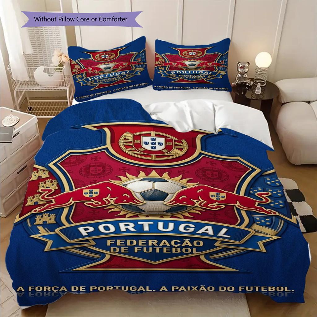 Portugals Football Glory Passion Three-piece Set (1 * Duvet Cover + 2 * Pillowcase, Without Core) Bedding Set Soft and Comfortable