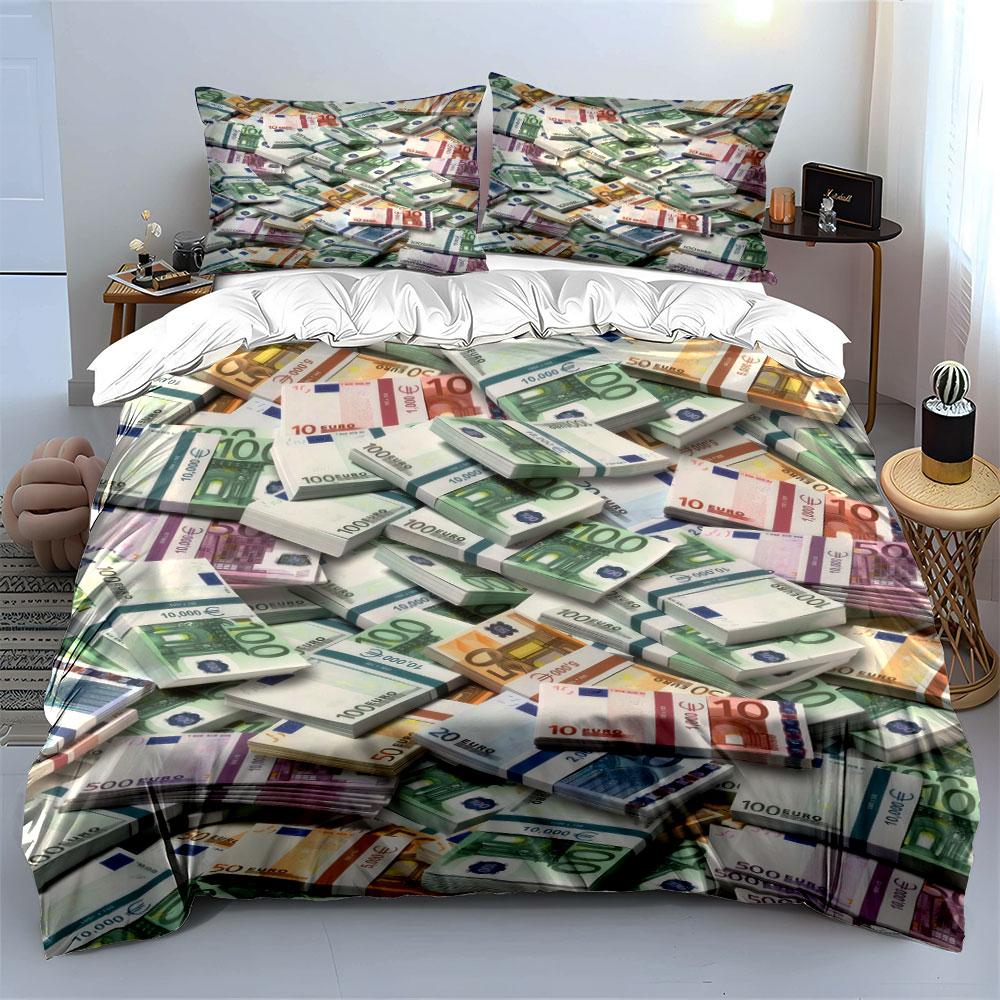 Luxury Money Print Home Decor Bedding Set With 1 Duvet Cover 2 Pillowcases Single Double King Queen, Gift
