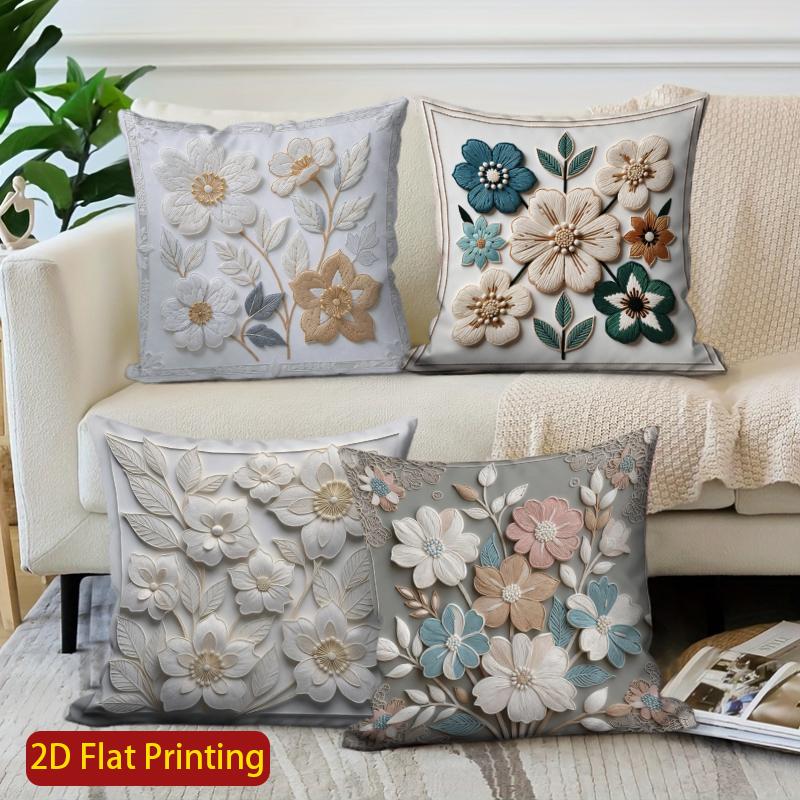 Panika Chen Unisex 2D Floral Embroidered Pattern Decorative Pillow Covers Pattern Cushion Cover Suitable For Sofa Bedroom Car Pillow Cover