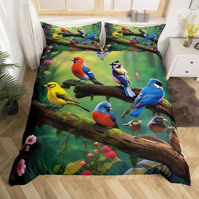 Ensemble de housse de couette léger Birds pour femmes et filles Ensemble de literie décoratif avec 1 housse 2 taies d'oreiller Taille Queen King Simple Twin