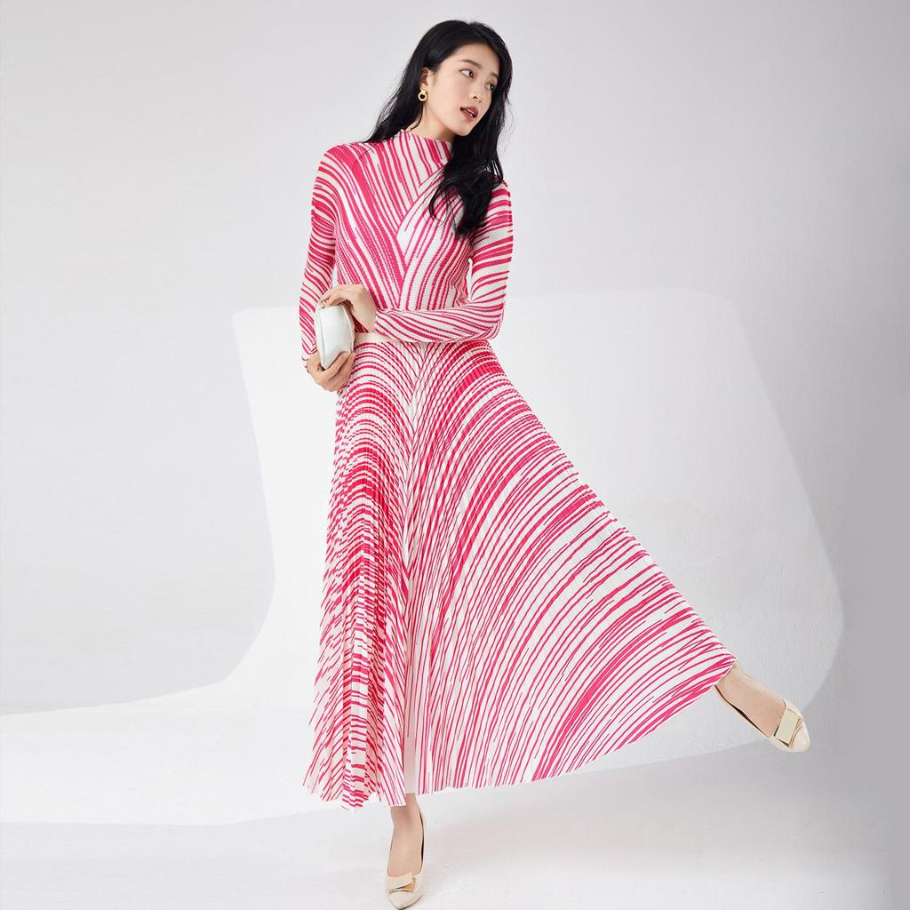 Pleated Skirt & Striped Long-Sleeve Top Two-Piece Set for Women - Spring Collection