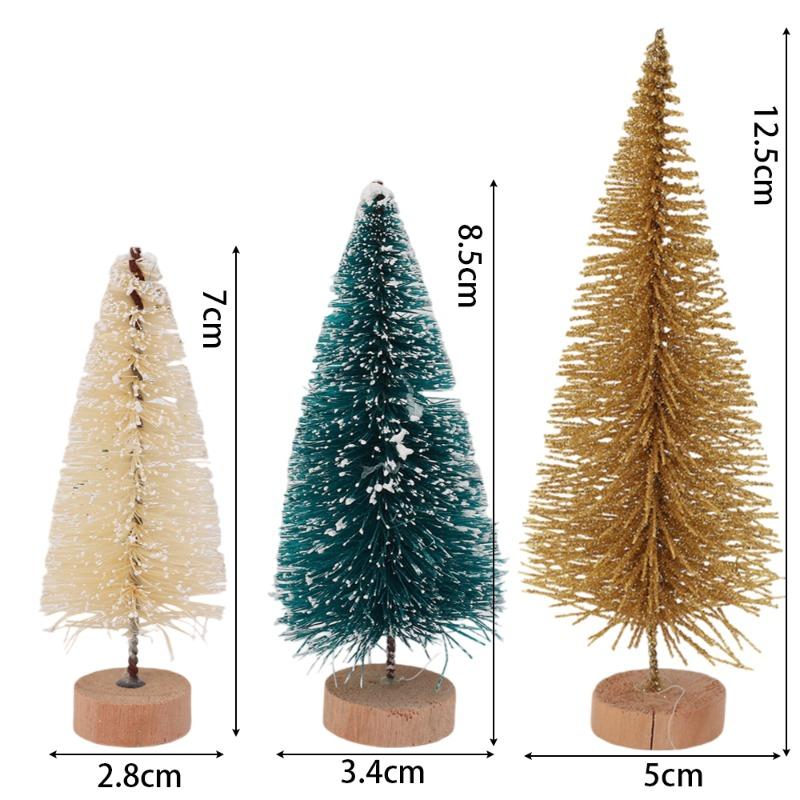 27/9pc Artificial Christmas Tree Artificial Miniature Pine Tabletop Tree Wood Base Xmas Ornaments Christmas Crafting Party Decor