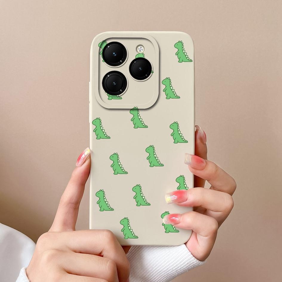 Phone Case For Itel RS4 Infinix GT 20 Pro Hot 40 Zero 30 Note 40 Pro+ 5G Back Cover Lovely Dinosaur Screen Protector Matte Liquid Soft Silicone Bumper