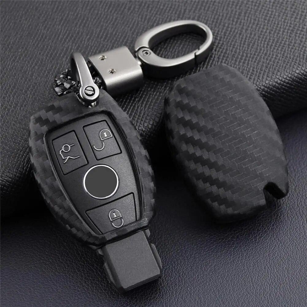 Cover per chiave auto in fibra di carbonio, portachiavi, custodia protettiva in pelle, portachiavi per Mercedes Benz W203 W204 W212 CLK C180 E200 AMG C EClass