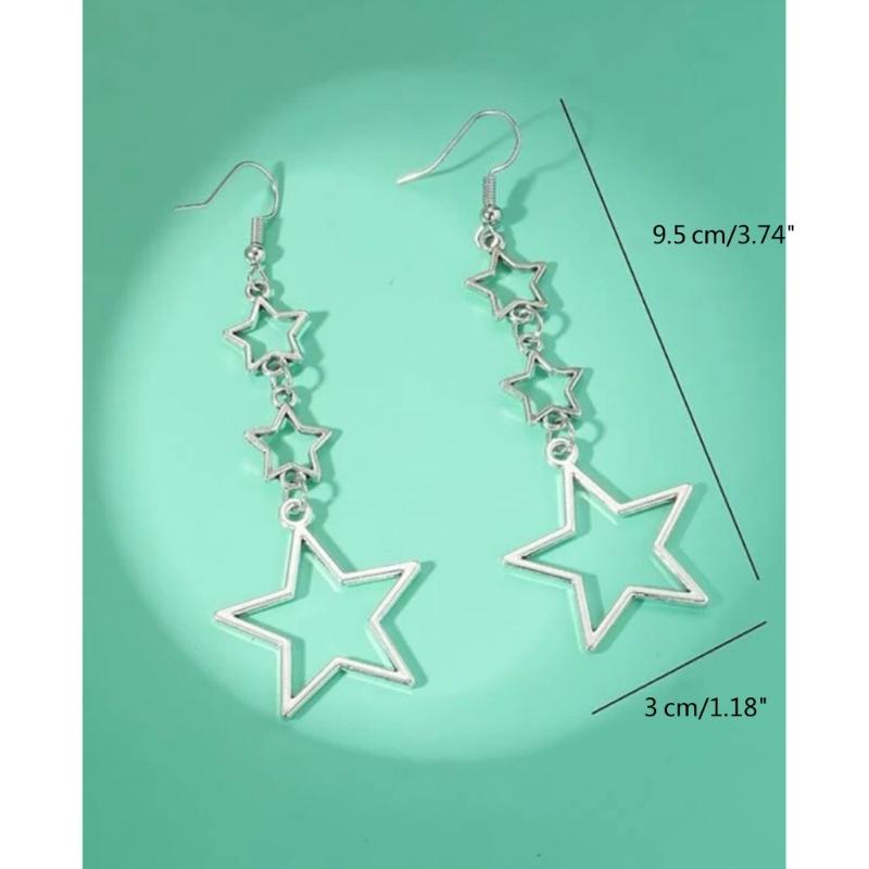 Five Pointed Star Dangle Earrings Chic Hollow Pattern Pentagrams Ear Pendants Punk Accessory for Fashion Forward Ladies
