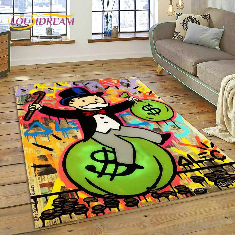 Spiel Dollar Monopoly Cartoon Geld Teppich für Wohnzimmer Schlafzimmer Heimdekoration, Bodentuch Rutschfeste Dekoration für Sofa Fußmatte