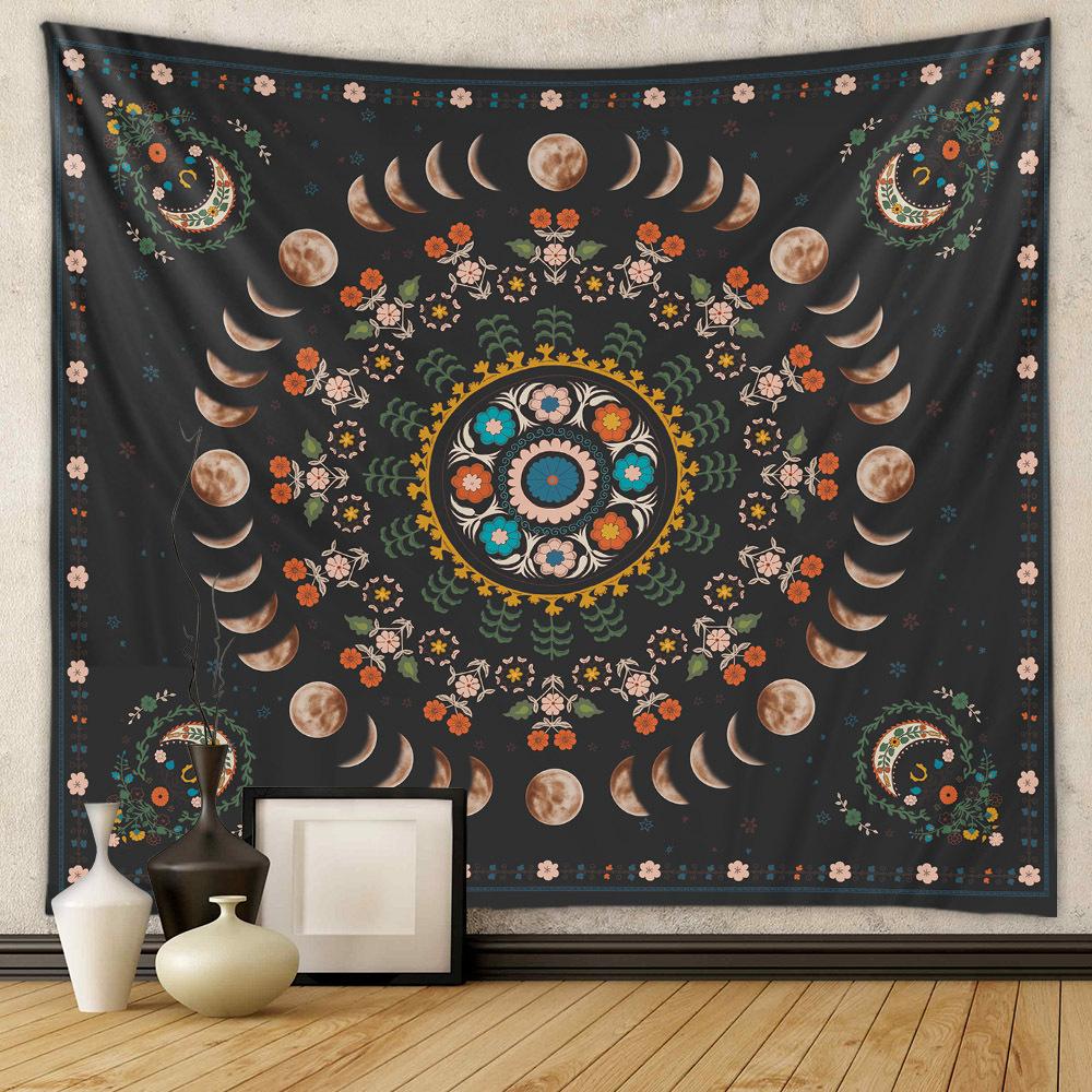 Moon Phase Tapestry Wall Hanging White Black Colorful Sun Mandala Tapestry Wall Hanging Celestial Wall Tapestry Hippie Wall Carp