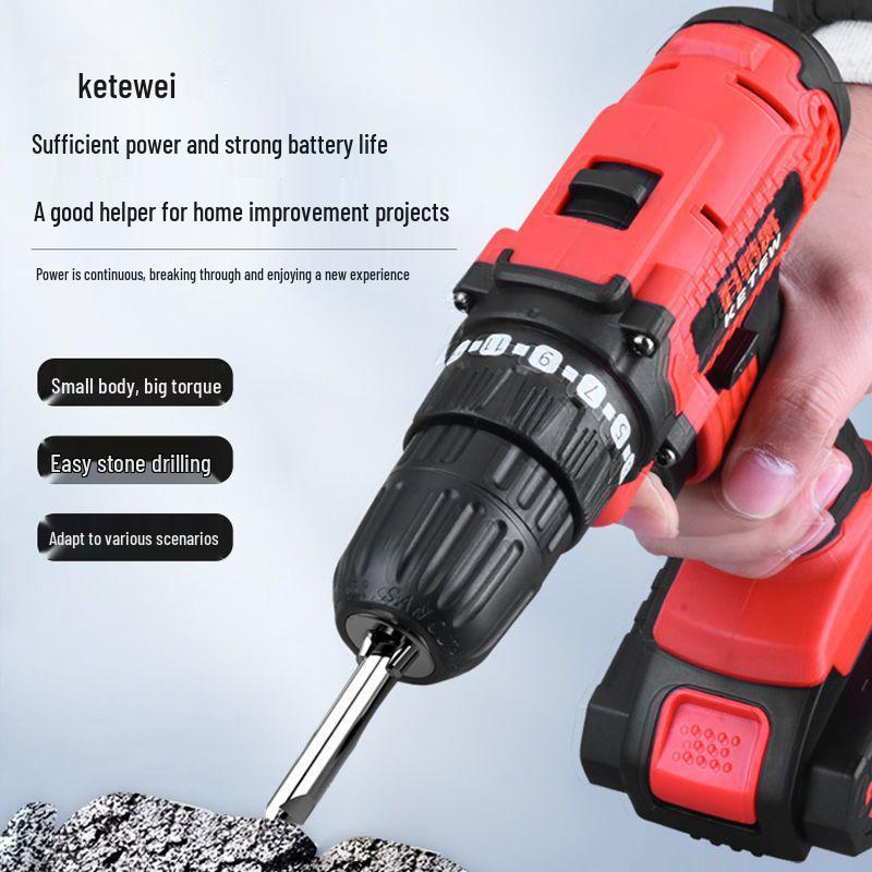 Cordless Double Speed Electric Drill with Rechargeable Lithium Battery and Impact Function