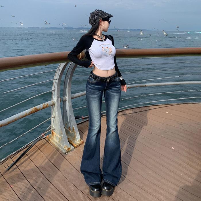 Women's Low Rise Flare Jeans Slim Fit Vintage Denim Pants Elegant Streetwear Bootcut Jeans For Autumn Daily Wear