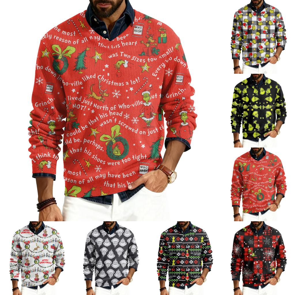 Men's V-neck Long Sleeve Ribbed Knit Pullover