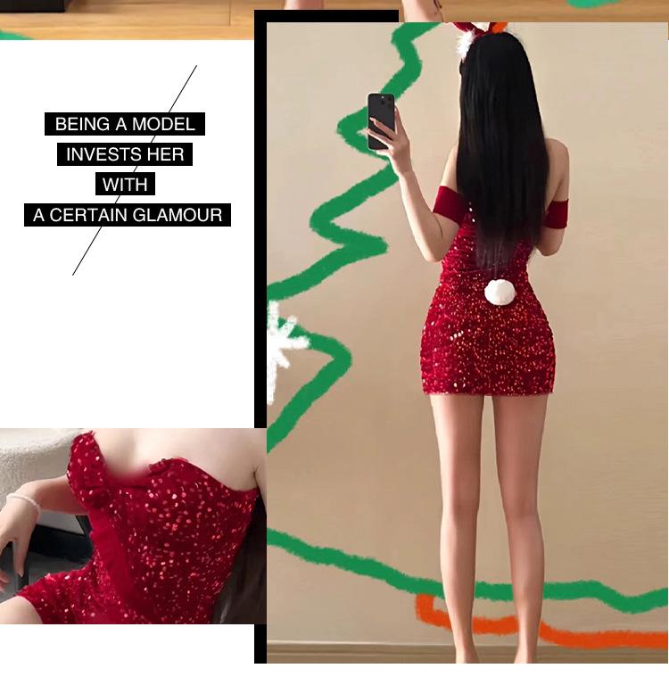 Muxue 3073 Red Velvet Sexy Christmas Lingerie Nightgown for Women
