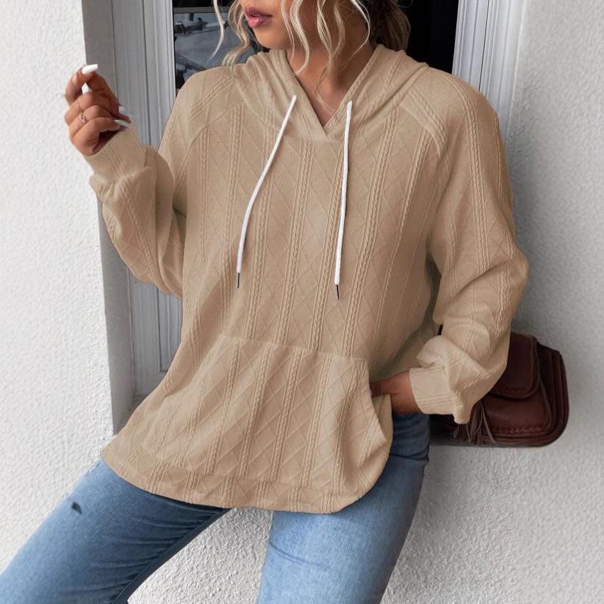 2025 Autumn/Winter Women's Plus Size Jacquard Loose Hooded Sweatshirt
