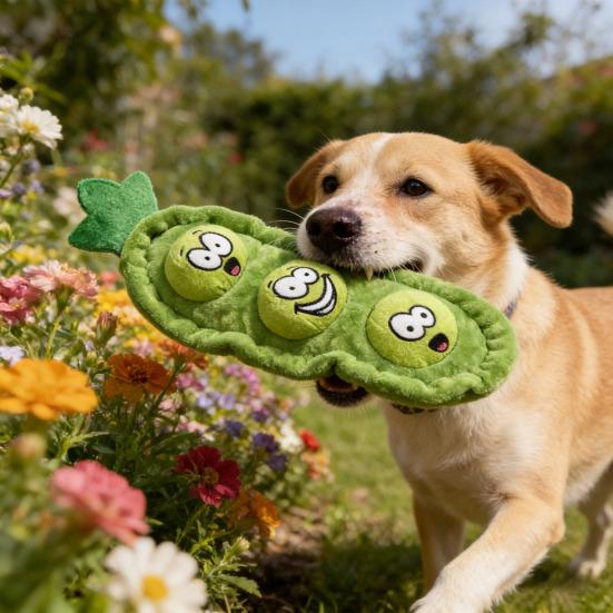 Plush Pea Dog Chew Toy Squeaky IQ Training Food Hiding Pet Interactive Toy Small Medium Large Breed Dogs Teething Cleaning Enrichment Toy