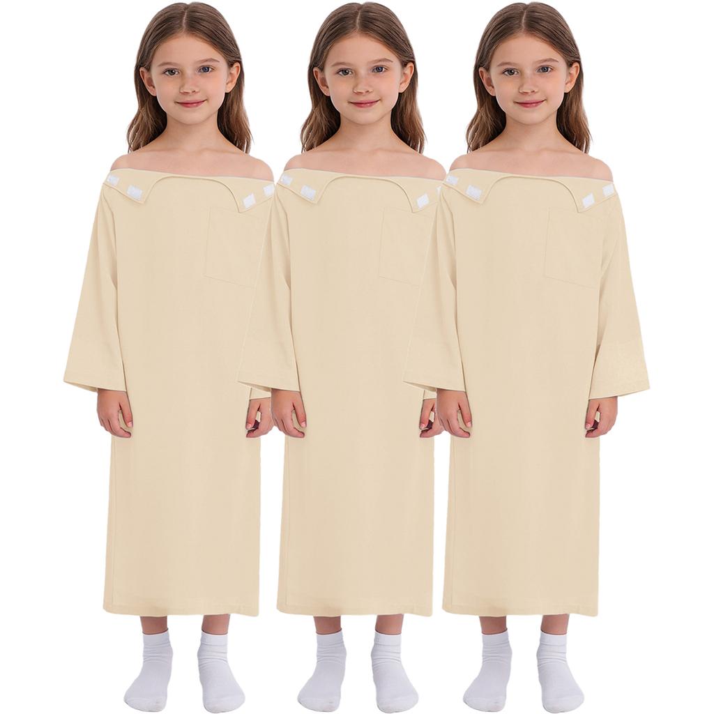 Unisex Medical Patient Nursing Gown Long Sleeve Back Split Hook Loop Fastener 3pcs Adaptive Clothing