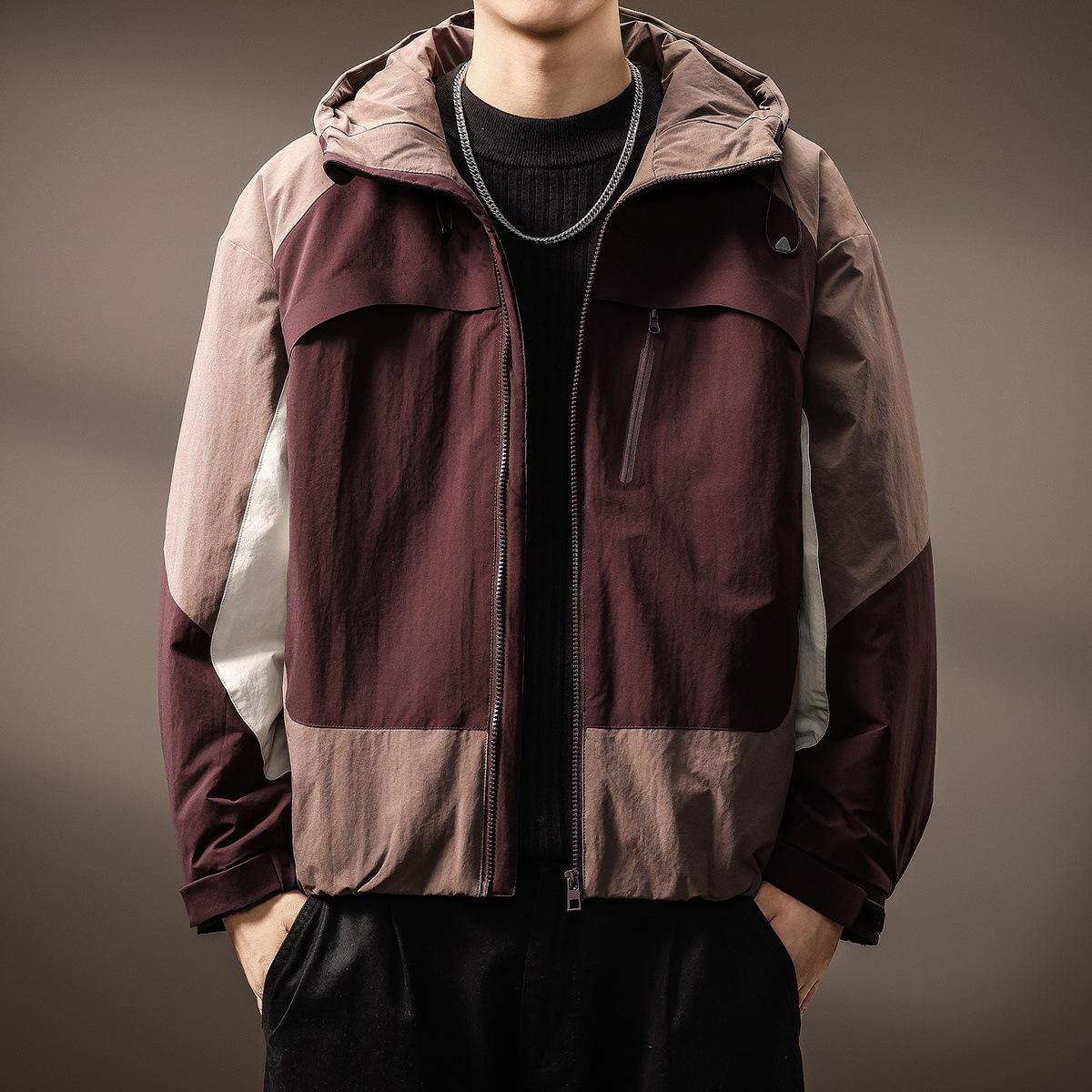 

Men s Trendy Retro Patchwork Hooded Jacket: Stylish, Warm, and Perfect for Autumn/Winter XL (fits 150-170 jin) фіолетовий