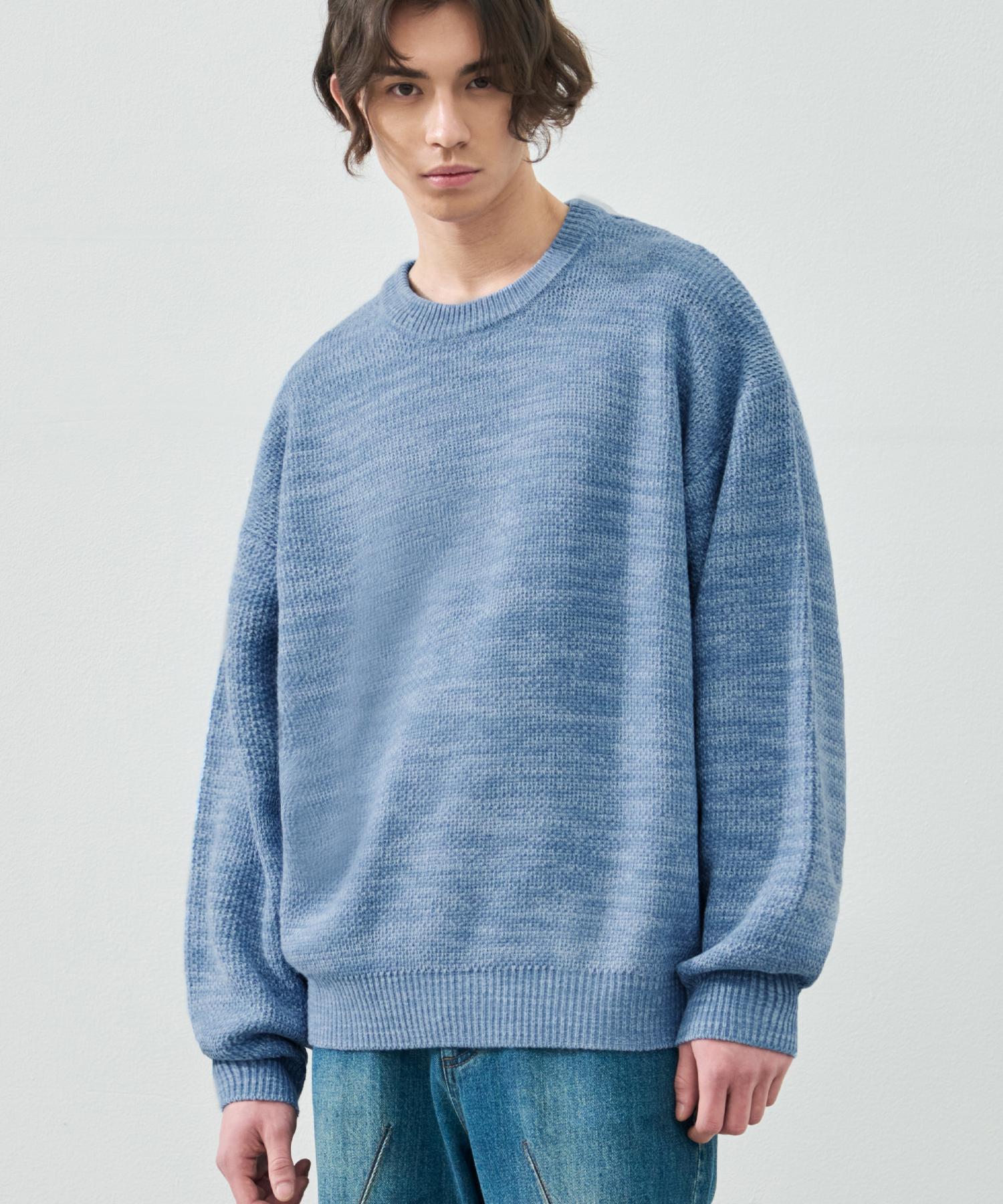 Drawfit Oversized Mixed Pullover Knit [Pale Blue] L