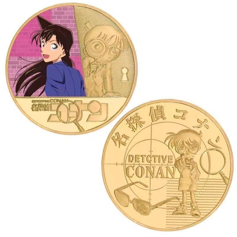 Detective Conan Souvenirmunt, Creatieve Cartoon Verzamelmunt met Conan Edogawa Akemi Miyano, Anime Peripheral Cadeau