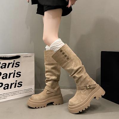 Two Knee Boots for Children 2025 New Autumn Retro Versatile, Thin and Heightened Thick-soled Western Knight Boots for Women