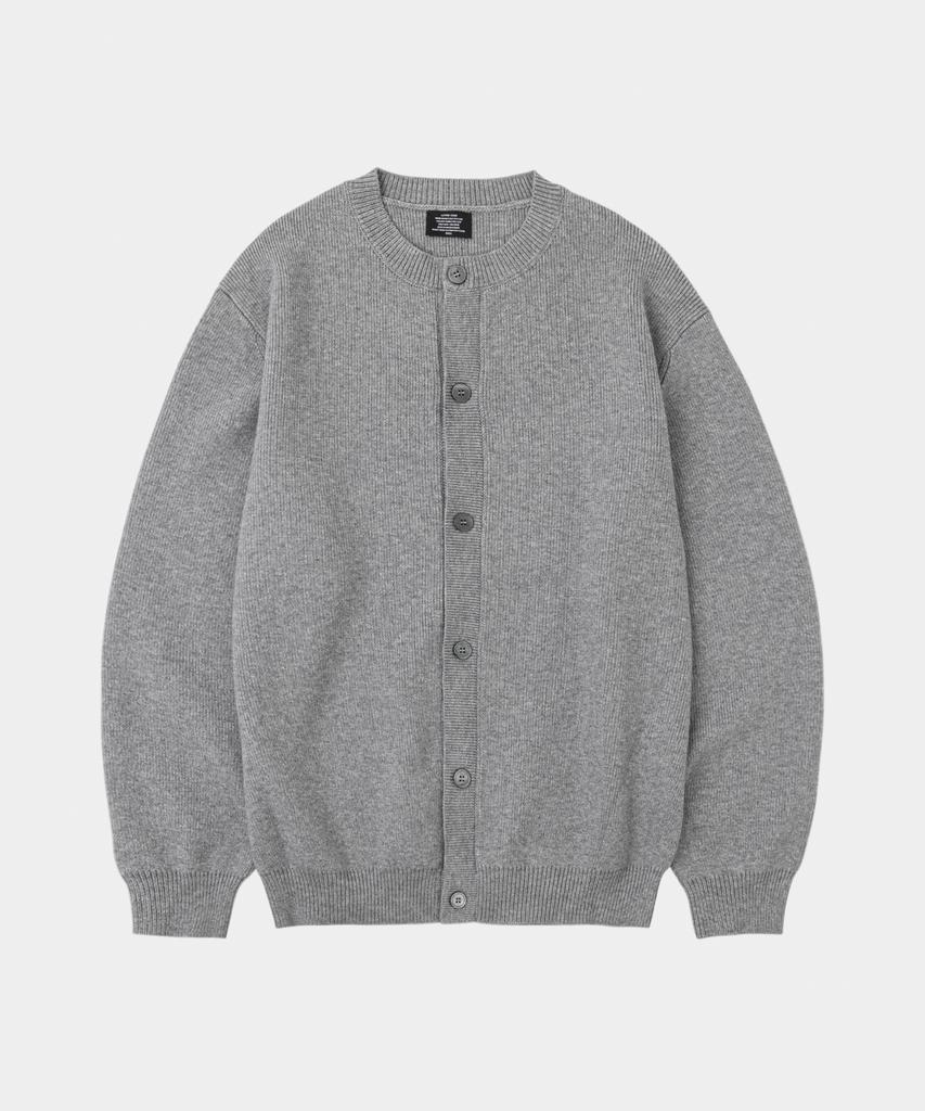 LETTERCOMO [Free Scarf] Essential Plain Round Knit Cardigan Gray