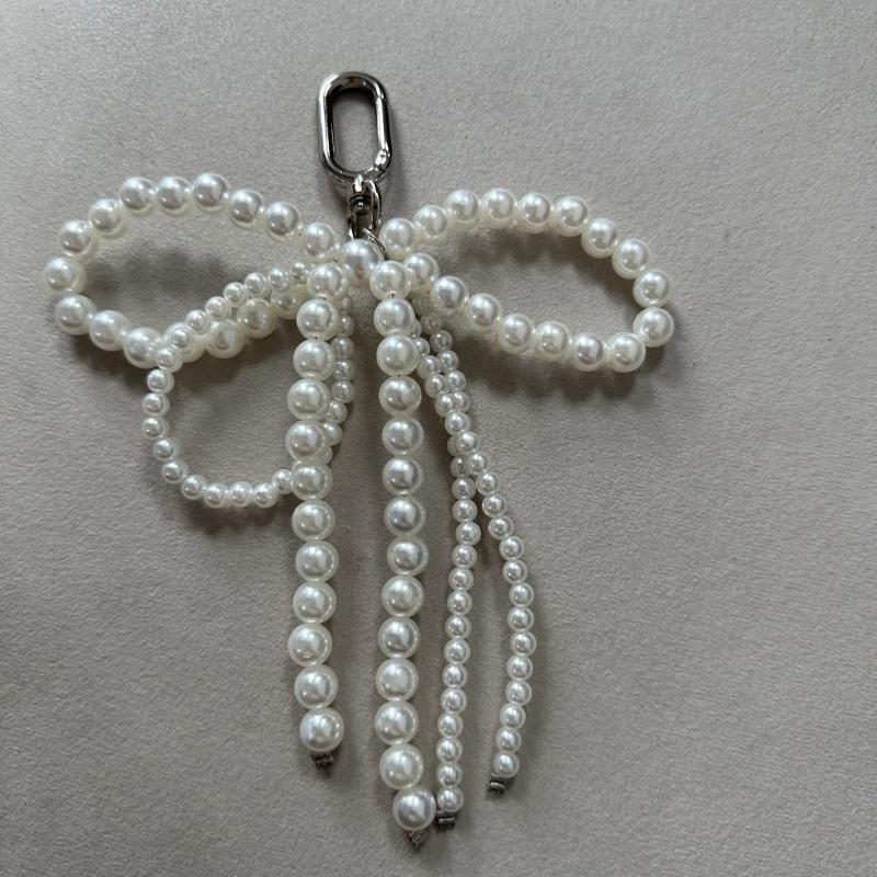 Lovely Pearl Beaded Bowknot Keychain Pendant Bag Phone Pendant Women Backpack Handbag Charm Lovely Hangings Decoration