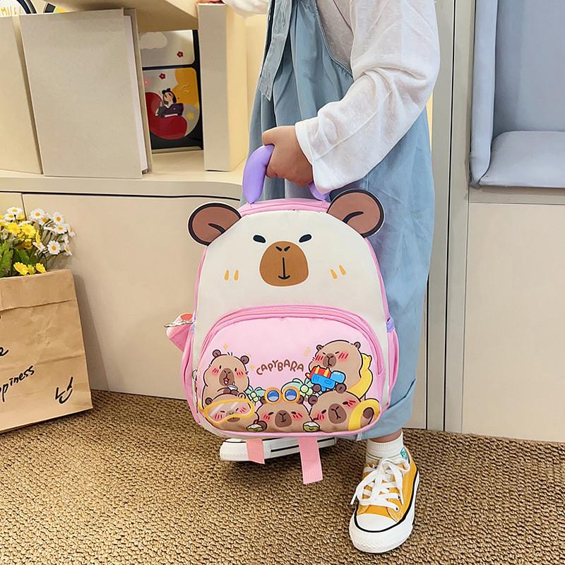 Kids School Backpack With Cartoon Capybara Design And Breathable Nylon Material For Little Learners