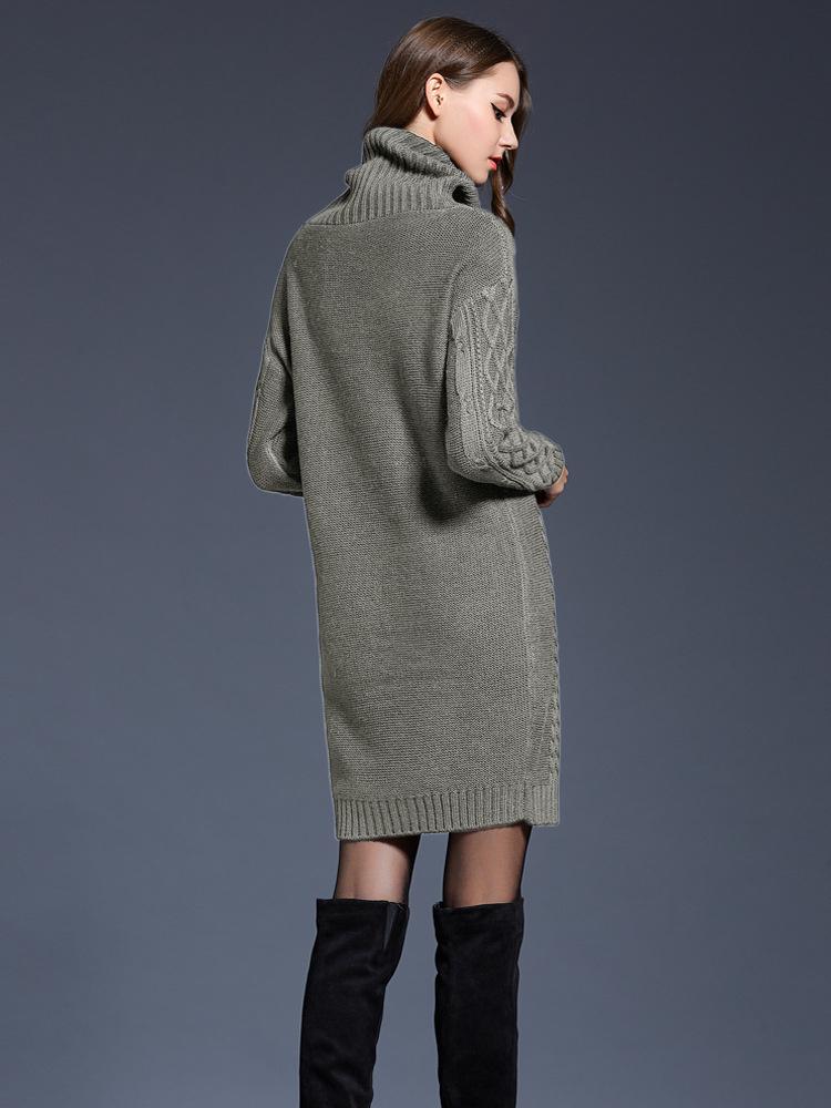 Autumn and Winter Plus Size Women's Knitted Sweater Dress Long High Neck Sweater for Women