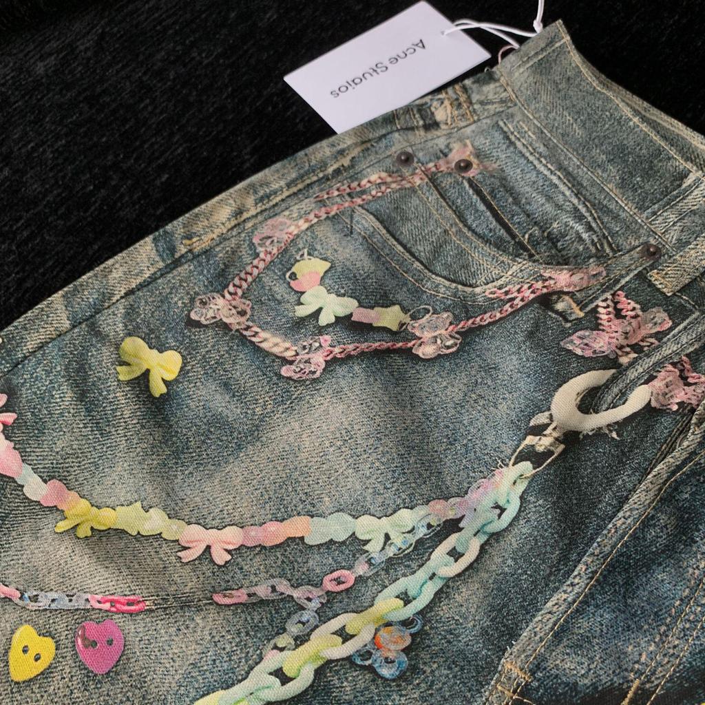 Jeans a Vita Alta Gamba Larga Stampa 3D AC25SS - Stile Americano