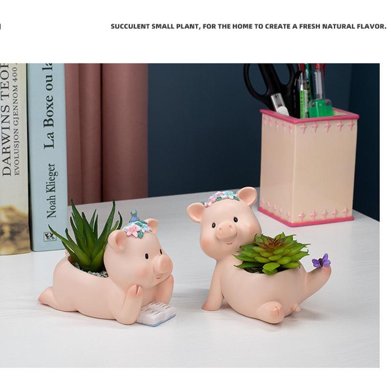 Cute Pig Resin Flower Pot Cartoon Animal Succulent Flower Pot Desktop Plants Pot Cactus Potted Home Decoration Ornaments Gift