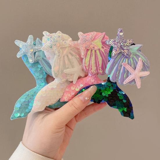 Girl Hair Clip Shine Sequins Mermaid Tail Hairpin with Cute Seashell Hair Accessories Girl Hairpin Mermaid Theme Metal Styling Clip Jewelry