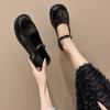 2024 New  Women's Heeled Single Shoes Versatile Women's Shoes Square Toe Comfortable Spring and Autumn One-Word Buckle Strap
