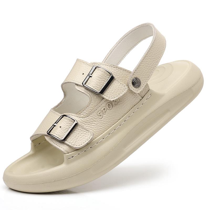 Fashion Buckle Designer Leather Sandals for Men Fashion Casual Outwear Sports Platform Beach Shoes Male Solid Color Slipper Shoe Man