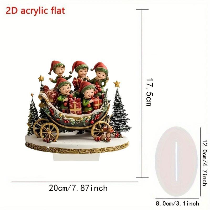 Christmas Xmas Tree Desktop Ornament Santa Claus Reindeer Sled Tabletop Decoration With Base 2D Acrylic Navidad Party Supplies