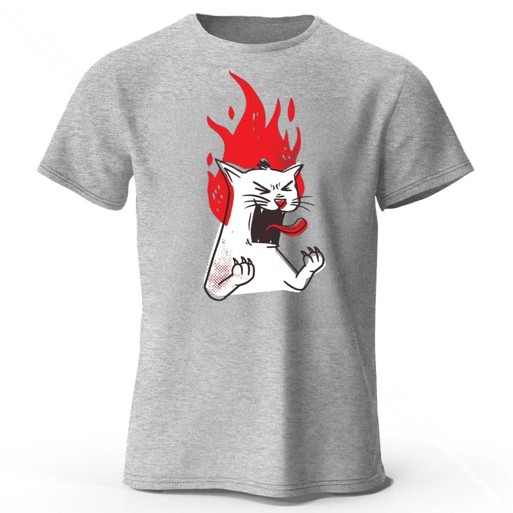 

Angry Cat Men s Funny Cotton T-shirt Fitness Sports Loose Breathable Short Sleeves T-shirt Casual Round Neck Running Tops S серый
