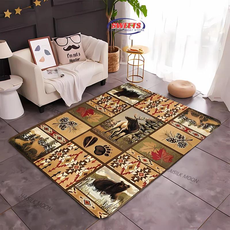 1PC Nordic Animal Bear Theme Print Carpet Living Room Bedroom Sofa Office Large Area Decoration Mat Children's Game Carpet