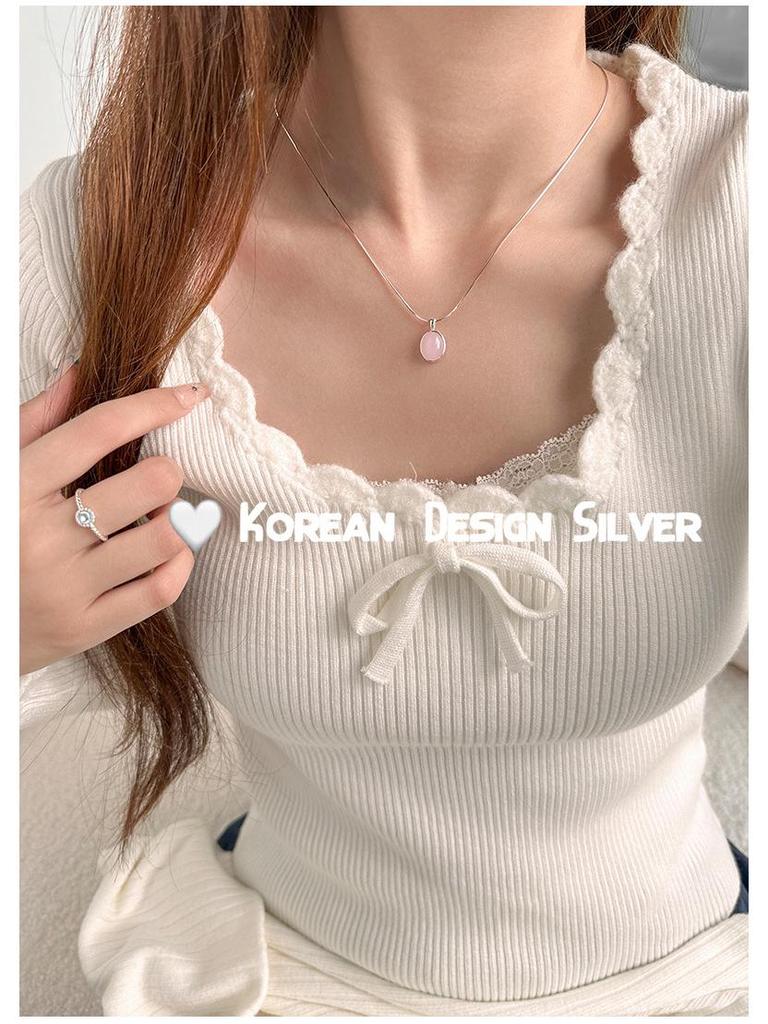Aquamarin S925 Sterlingsilber Oval Halskette für Damen mit Schlangenkette und Edelsteinanhänger
