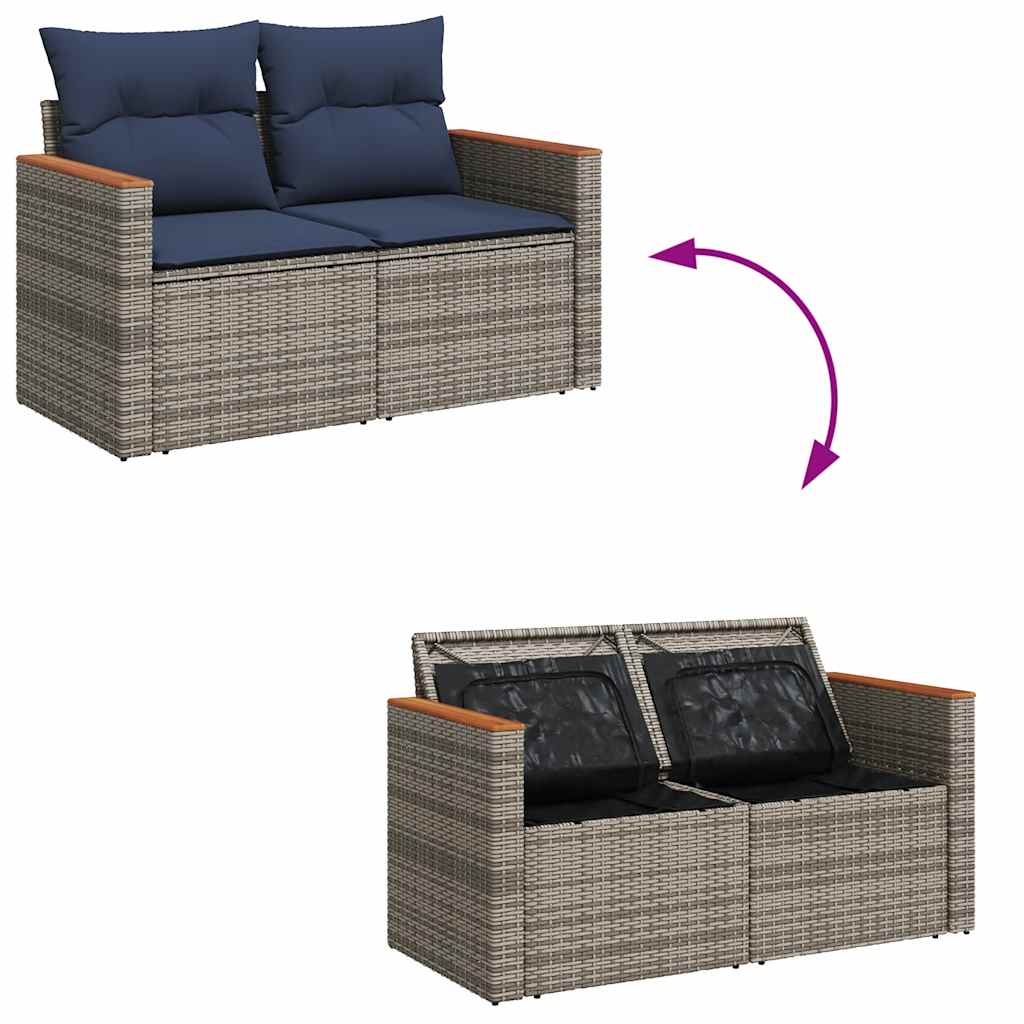 vidaXL 6 Piece Garden Sofa Set with Cushions Grey Poly Rattan