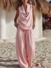 Women Two Piece Outfit Sleeveless Collar Top Wide Leg Pants Set Casual Summer Set