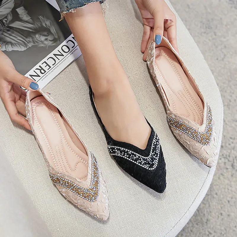 Fashion With Heel Ladies Footwear Wrinkles Pointed Toe Apricot Women's Flat Shoes Elegant Party On Offer Chic Point Discount Promotion