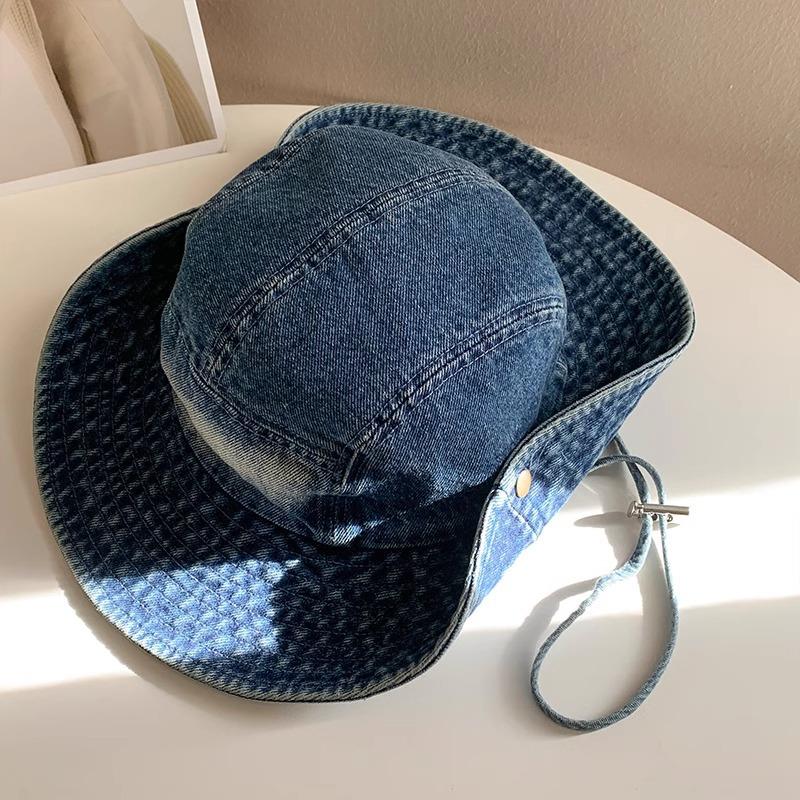 

Washed Denim Cloth Bucket Hat Women Men Fisherman Cap Casual Retro Travel Sun Hat Outdoor Casual Fishing Climbing Folding Sunhat 56-58cm темно-синього кольору