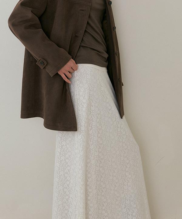 Lingseoul [Select Length] Lace Banding Skirt - Ivory (Midi/Long)