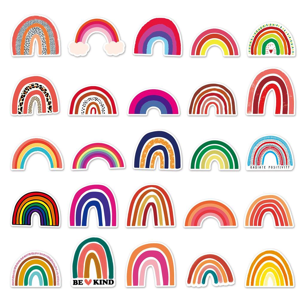 50pcs Cartoon Rainbow Bridge Trendy Graffiti Stickers for Fridge, Scooter, Car, or Stationery Box