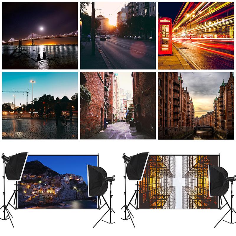 City Street Night Backdrop for Photo Studio Urban View Photography Background Retro Architecture Video Stream Poster