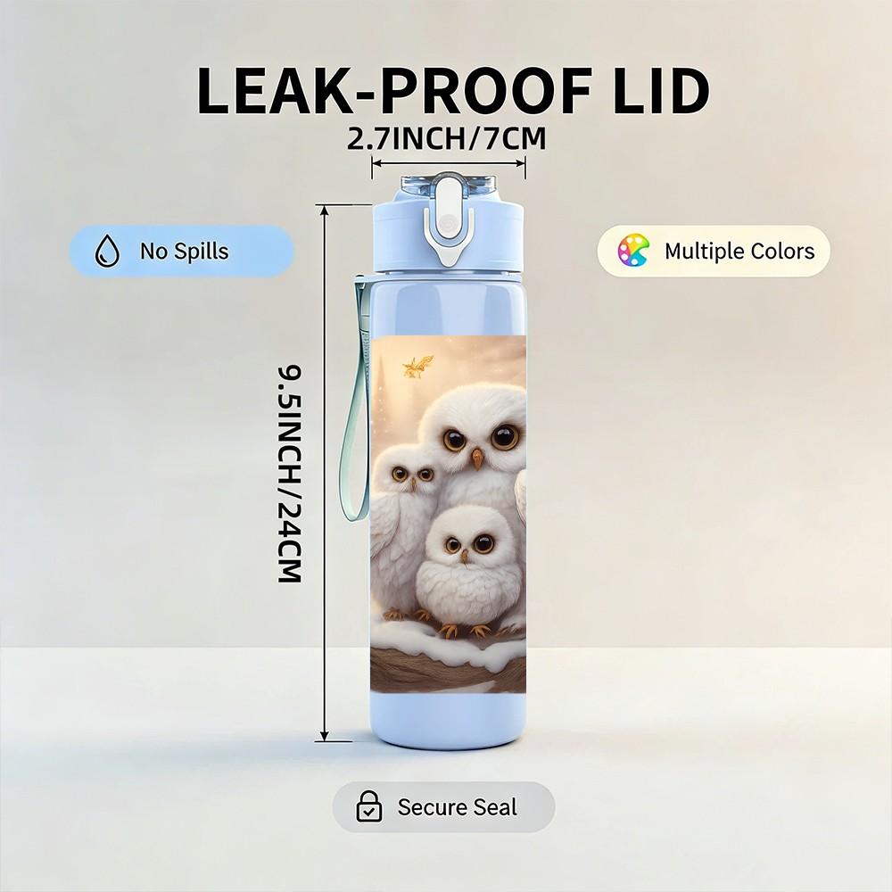 1PC Owl Bird Family Nest Art Print 750ml Color Plastic Sports Water Bottle Leakproof Flip Straw Lid Suitable for Sports Office Home Use